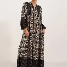 BIGDART Ethnic Motifs Printed Mandarin Collar Tiered Maxi Dress-picture-29