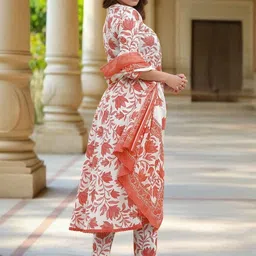 KALINI Women Floral Printed Regular Pure Cotton Kurta with Trousers & With Dupatta image 5