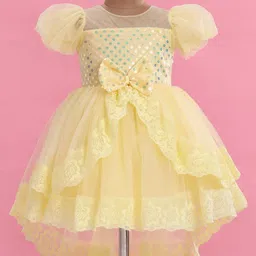 Mark & Mia Cotton Woven Half Sleeves Knee Length Party Frock With Sequins & Lace Detailing - Yellow image 4