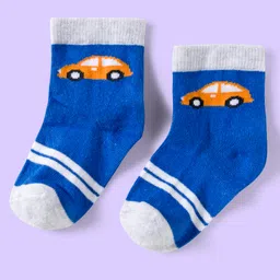 Cute Walk by Babyhug Knit Ankle Length Anti Bacterial Socks with Vehicle & Stripes Pack of 3 - White & Blue image 4