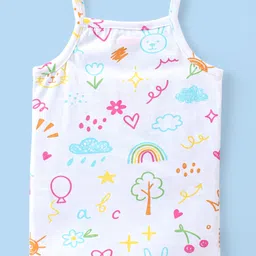 Babyhug 100% Cotton Knit Singlet Sleeves Slips With Floral Print Pack of 3 -Yellow Pink & White image 5