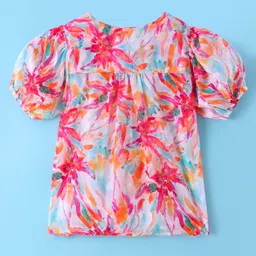 Pine Kids Woven Half Sleeves Floral Printed Top with Solid Colour Vest - White & Pink image 5