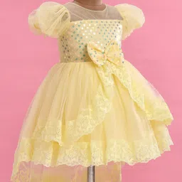 Mark & Mia Cotton Woven Half Sleeves Knee Length Party Frock With Sequins & Lace Detailing - Yellow image 5