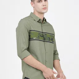 HIGHLANDER Men Olive Green Slim Fit Printed Casual Shirt image 3