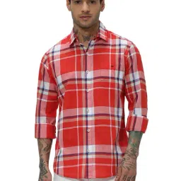 Mufti Red Slim Fit Check Cotton Shirt-picture-12