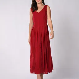 Iti Women V-Neck Pleated Georgette Fit & Flare Midi Dress-image-10