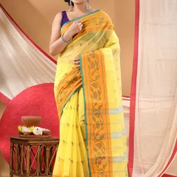 TANTLOOM Ethnic Motifs Pure Cotton Handloom Taant Saree-image-74
