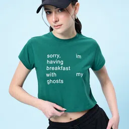 glitchez Teal Tales Typo Print Crop T-shirt-picture-25