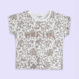 Pantaloons Junior White & Pink Cotton Floral Print T-Shirt-picture-39