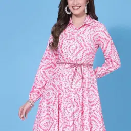 SELVIA Pink & White Printed A-Line Dress-image-45