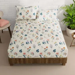 Bianca La-vogue Beige & Blue Microfibre 152 TC Extra Smooth Double Size Bed Sheet with Pillow Cover-image-8