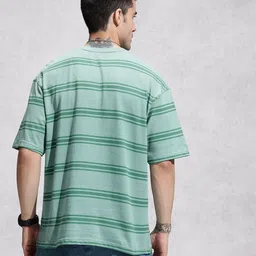 WROGN Pure Cotton Horizontal Striped Oversized T-shirt image 3