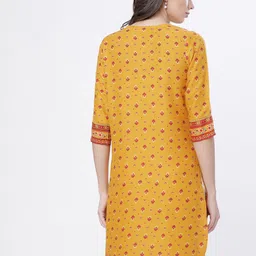 Vishudh Women Mustard Yellow & Red Floral Print Kurti image 5