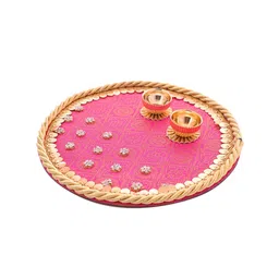 Aapno Rajasthan 2 Set Peacock Rakhi Embellished Pooja Thali Greeting Card & Roli Chawal image 3