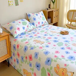 JC HOME White & Yellow 140 TC King Bedsheet with 2 Pillow Covers image 4