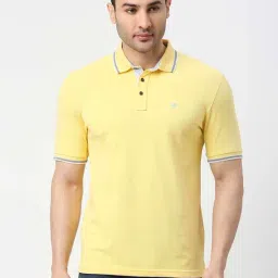 Dragon Hill Lemon Yellow Slim Fit Cotton Polo T-Shirt-image-77