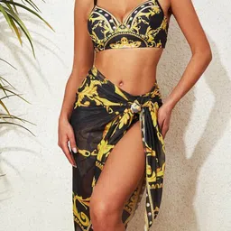 Miss Mosa By Akanksha Black Morocco Swimsuit With Sarong Skirt-picture-34