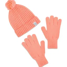 Pantaloons Junior Pink Woven Beanie & Gloves-picture-13