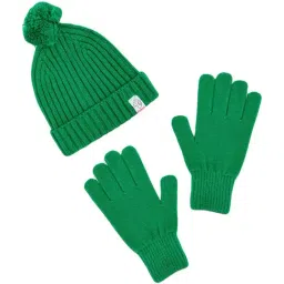 Pantaloons Junior Green Woven Beanie & Gloves-image-18
