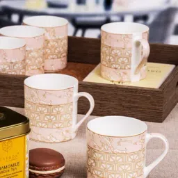 SONAKI White Bone China Printed Coffee Mug - Set of 6-picture-11