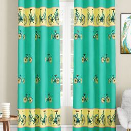 SEJ by Nisha Gupta Set of 2 Quirky Eyelet Door Curtains - Green-picture-7