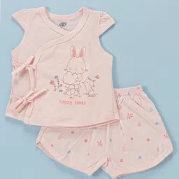 Zero Sinker Cotton Knit Cap Sleeve Night Suit Bunny Print - Cream-picture-19