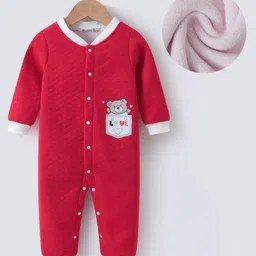 Kookie Kids Full Sleeves Winter Wear Romper With BearPrint - Red image 1