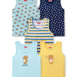 Babyhug 100% Cotton Sleeveless Sandos With Teddy Bear & Star Print Pack Of 5 - Blue & Yellow-picture-11
