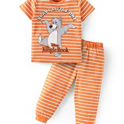 Babyhug Disney Single Jersey Knit Half Sleeves Night Suit With Balu Graphics - Orange-picture-10