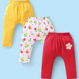 Babyhug Cotton Knit Full Length Diaper Leggings With Floral & Polka Dot Print Pack of 3 - White Red & Yellow-picture-13