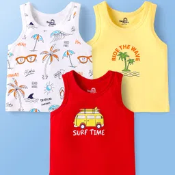 Doodle Poodle 100% Cotton Single Jersey Knit Sleeveless Vests With Tropical Theme Pack Of 3 - Yellow Red & White-image-34