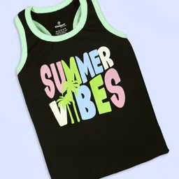 Kiddopanti Cotton Lycra Sleeveless Summer Vibes Text Printed Tank Top - Black-picture-30