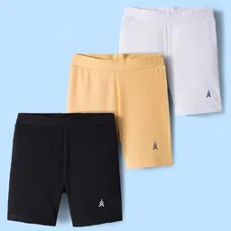 Pine Kids Cotton Lycra Knit Above Knee Length Solid Cycling Shorts Pack of 3 - Tan White & Black-picture-12