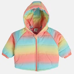 MINI KLUB Cotton Woven Full Sleeves Solid Heavy Winter Hooded Ombre Jacket - Blue & Pink-image-86