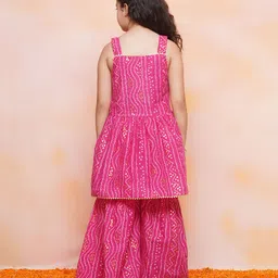 AJ Dezines Sleeveless Bandhej Designed & Gota Lace Embellished Coordinating Kurta & Sharara Set - Pink image 3