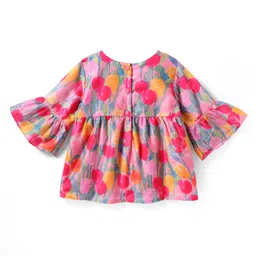 babyhug Babyhug Rayon Full Bell Sleeves Top with Floral Print - Pink image 2