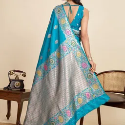 KALINI Floral Zari Silk Blend Handloom Banarasi Saree image 4