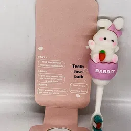 Comercio Cute Teddy & Bunny Soft Tooth Brush - Pink & White image 3