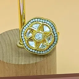 BLACKBOX Gold-Plated Kundan Studded Adjustable Finger Ring image 3
