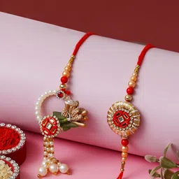 eCraftIndia Set Of 2 Beaded Designer Thread Rakhis With Roli Chawal-picture-36