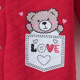 Kookie Kids Full Sleeves Winter Wear Romper With BearPrint - Red image 4