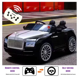 JN Creations 12V Battery Operated Rolls Royce BLF-5688 Ride On Car for Kids with Remote Control (Black Painted) image 4