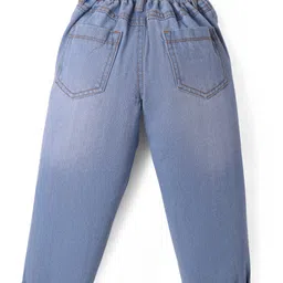 Little Kangaroos Full Length Anti Bacterial Washed Denim Jeans With Distressed Pattern & Scarf - Blue image 4