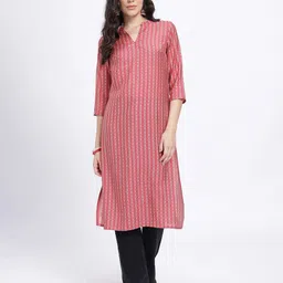 Anouk Rustic Women Mandarin Collar Striped Kurta image 4