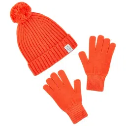 Pantaloons Junior Orange Woven Beanie & Gloves-picture-25
