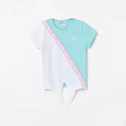 KAPPA Kids Aqua Blue & White Cotton Color Block T-Shirt-image-50