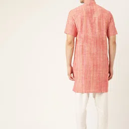 RAJUBHAI HARGOVINDAS Men Coral Pink & White Pure Cotton Kurta with Pyjamas image 3