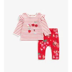 Mothercare Kids White & Red Applique Full Sleeves Top with Leggings-picture-28