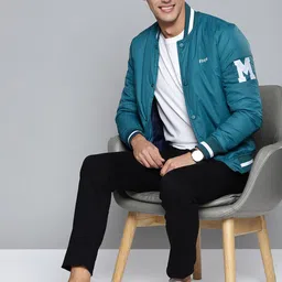 Mast & Harbour Men Teal Green Solid Bomber Jacket image 2