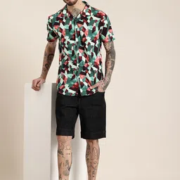 HERE&NOW Pure Cotton Slim Fit Opaque Printed Casual Shirt-image-53